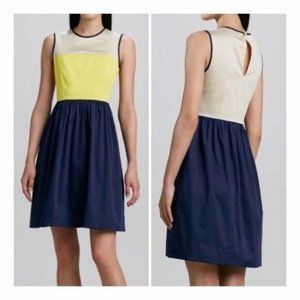 Kate Spade New York Jerry Dress 8 Navy Yellow Color Block Cotton A-Line Short
